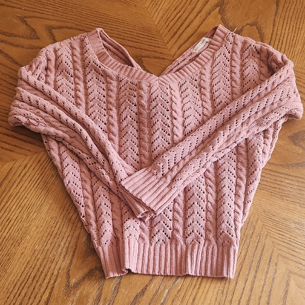 moon & madison Pink V-Neck Sweater with Chunky Knit